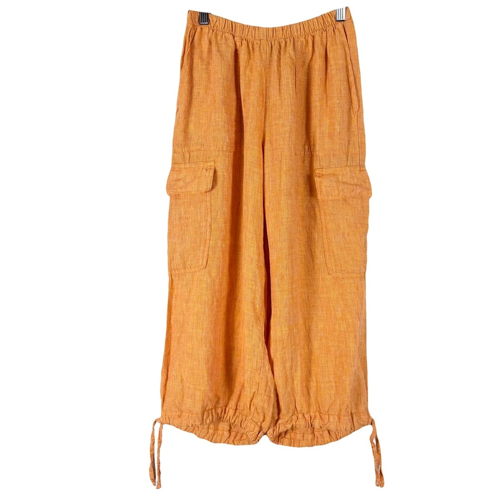 Flax Orange Linen Cargo Pant XS Adjust Utility Breathable Summer Capri Beachy